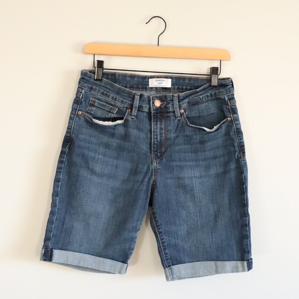 Levi's Women's M/L‎ Blue Denim Bermuda Denizen Stretch Pocket Jeans Shorts